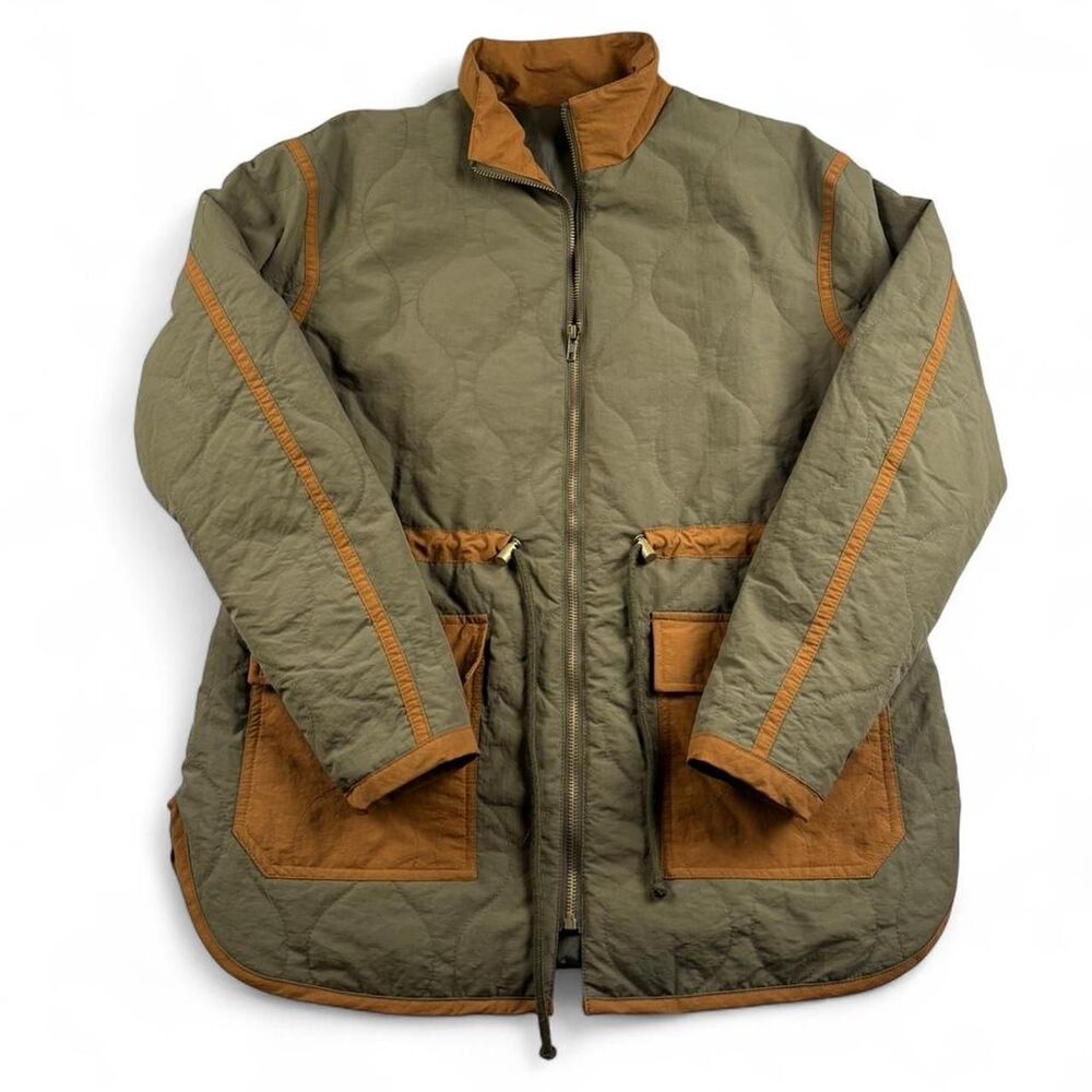 Source Unknown Olive Green and Brown Quilted Jacket